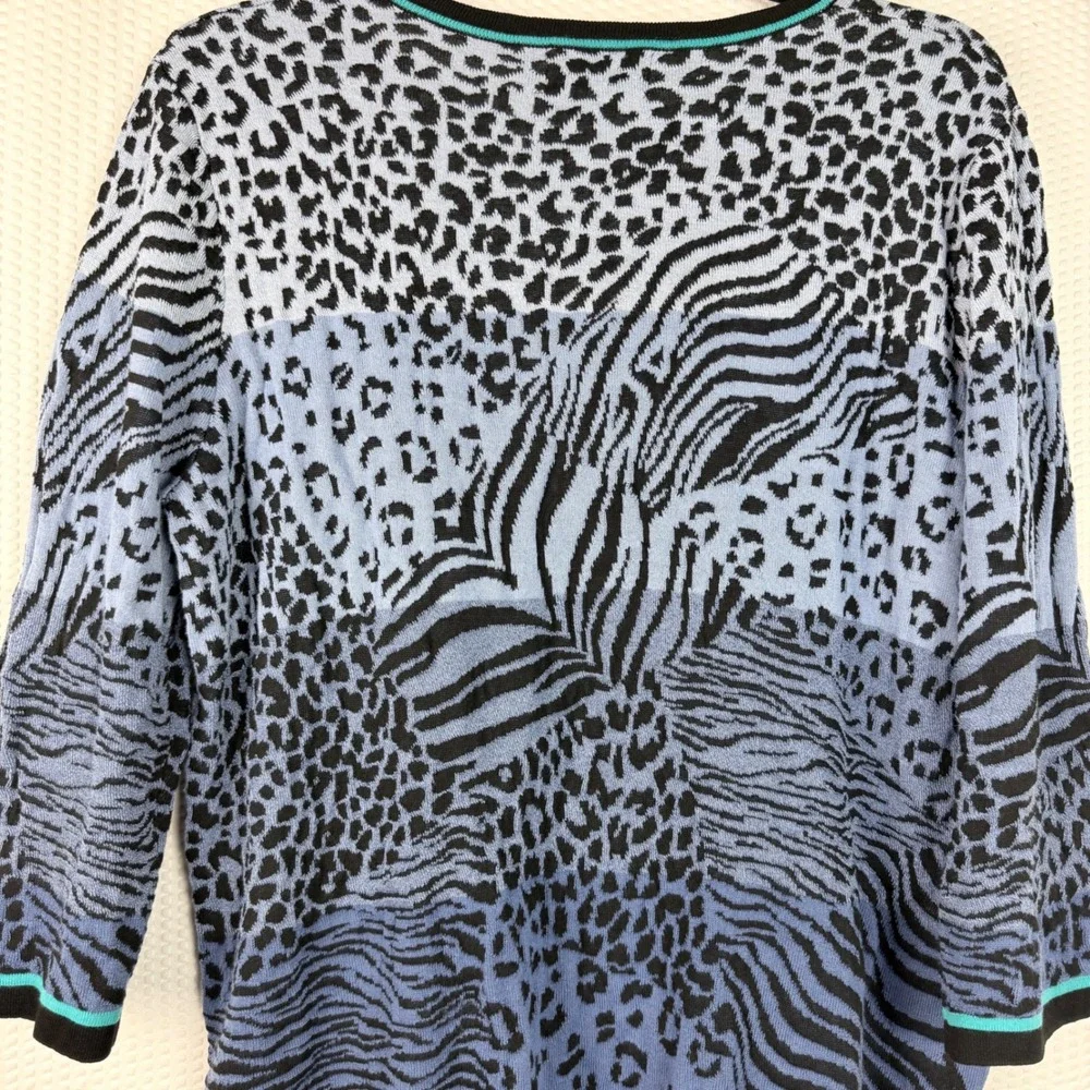 Alfred‎ Dunner Sweater Womens 1XL Blue Animal Print Embellished Stones Plus Size